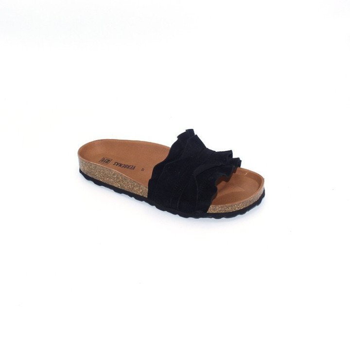 Verbenas slipper Rocio serraje volante negro